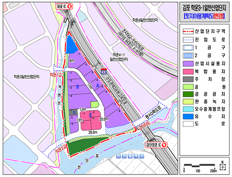 학운3-1일반산업단지 토지이용계획 이미지입니다. 자세한 내용은 아래 표를 참조하세요.