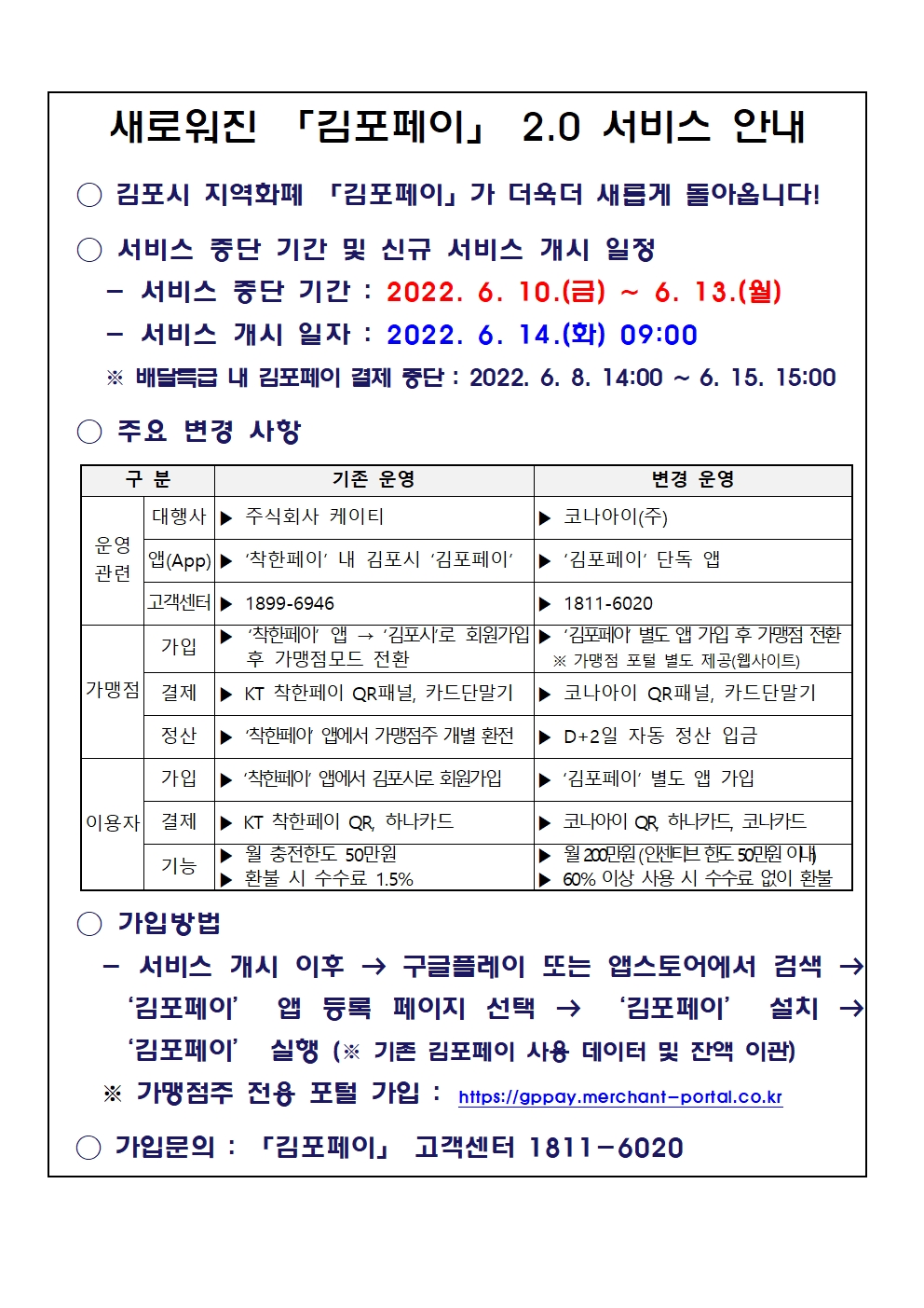 김포페이 시스템 변경 안내 이미지 1