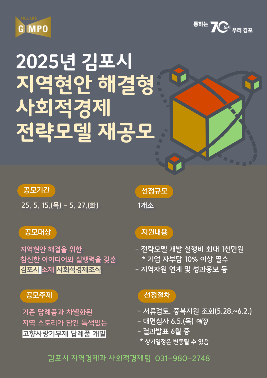 2025년 김포시 지역현안 해결형 사회적경제 전략모델 재공모（~5.27.） 이미지 1