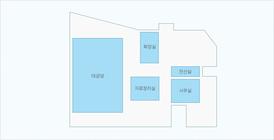 장기도서관 지상3층에는 대강당, 자료정리실, 사무실, 전산실, 화장실이 있습니다.