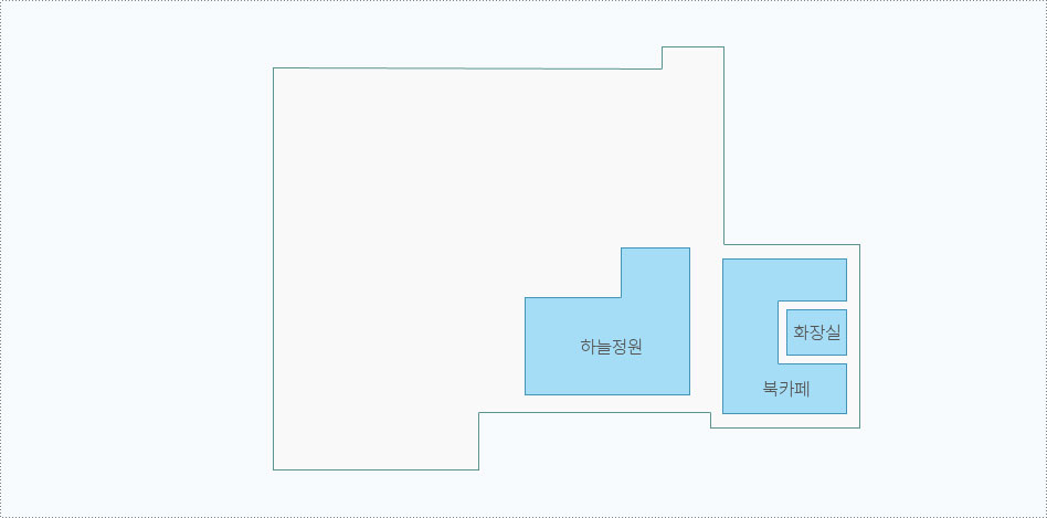 장기도서관 지상 4층에는 하늘정원, 북카페, 화장실이 있습니다.