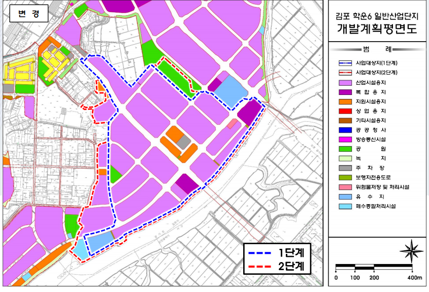 김포 학운 6 일반산업단지 토지이용 계획도 - 자세한 내용 아래 표 참조